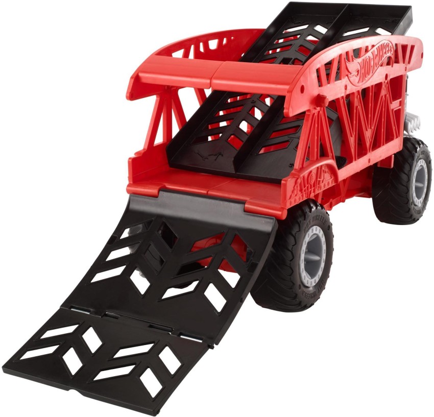  Hot Wheels Monster Trucks, Transporter and Racetrack, Includes  1:64 Scale Bone Shaker Monster Truck and 1:64 Die-Cast Toy Car : Toys &  Games