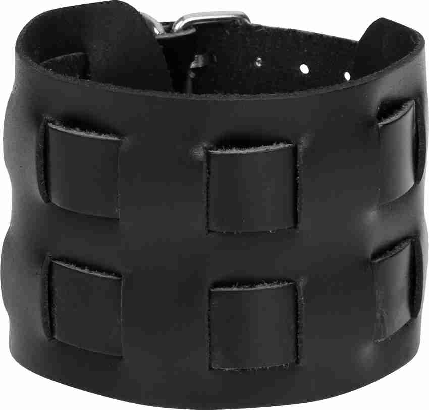 Double black leather sale wrist wide bracelet