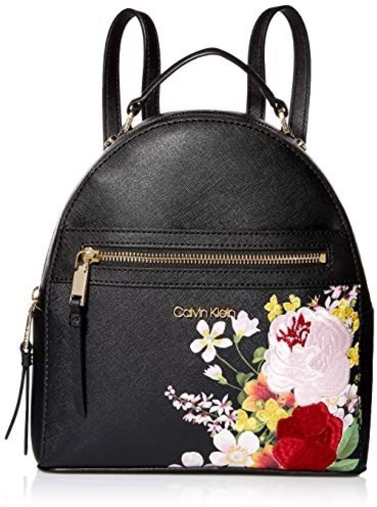 Calvin Klein Mercy Saffiano Leather Key Item Backpack black floral