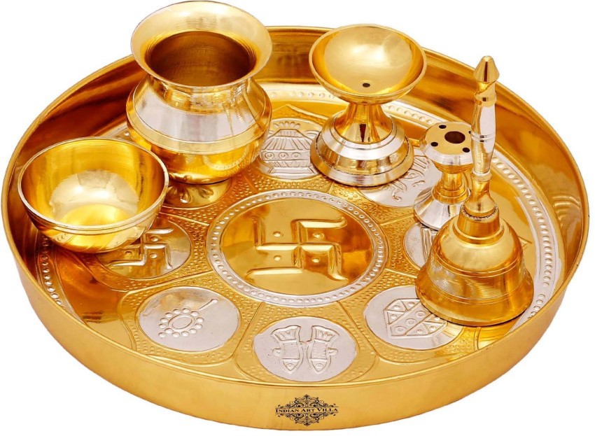 Brass Puja Thali Set, Religious Spiritual Item, Home Temple, 8.1 Inc