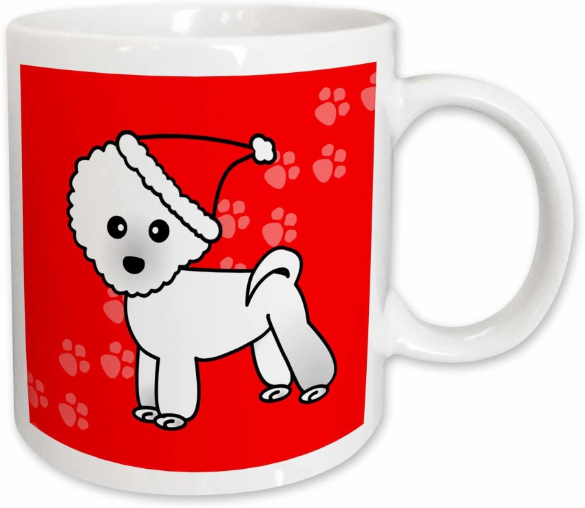 Pet Portrait Porcelain Water Cup with Lid & Spoon - Poodle(Red)