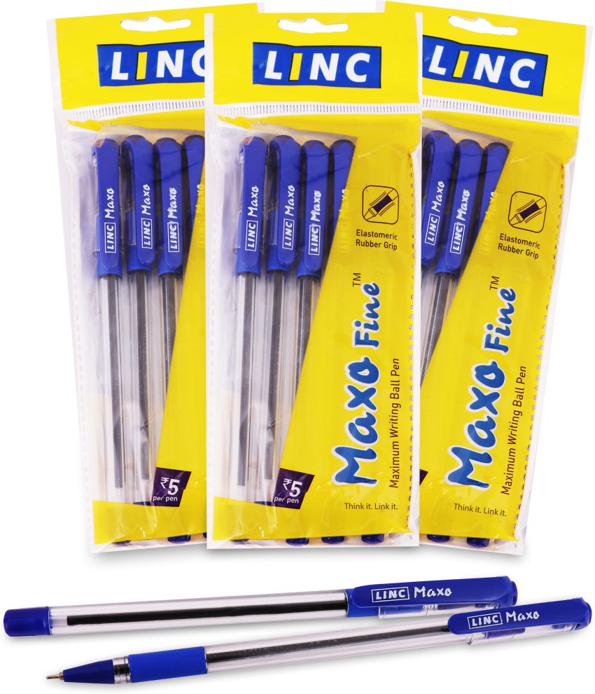 5 x 0.7mm LINC Maxo Fine BLACK Ballpoint Pens Fine Tip Soft Grip Smooth  Writing