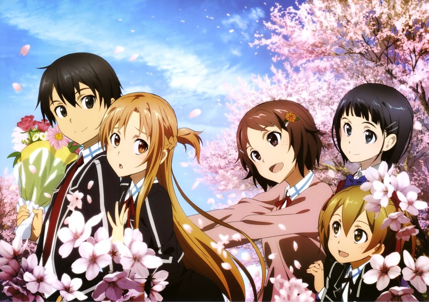 asuna, kirito, leafa, silica, lisbeth, and 1 more (sword art