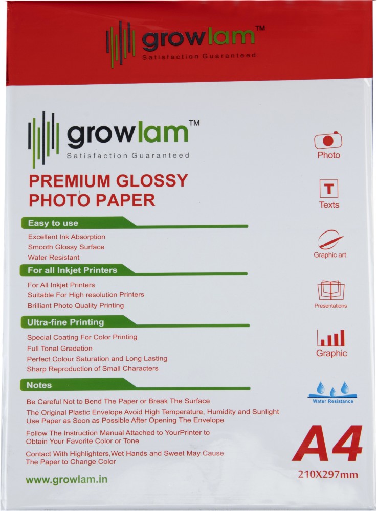 Growlam Inkjet Unruled A4 paper 180 gsm Photo Paper - Photo  Paper