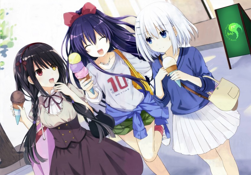 tokisaki kurumi, yatogami tooka, itsuka shidou, yamai kaguya