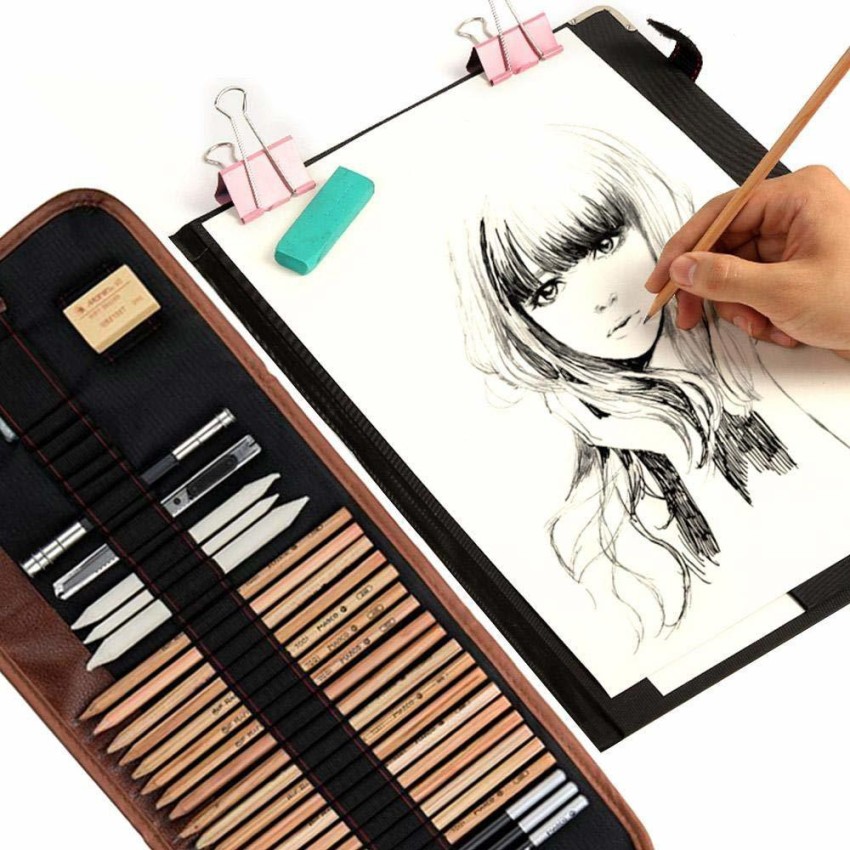 H&B 71/74 PCS/set Professional Drawing Kit Sketch Pencils Art Sketching  Painting Supplies with Carrying Bag