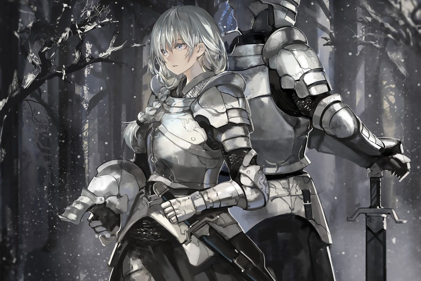 Lexica  young anime female warrior with armor sword in hand