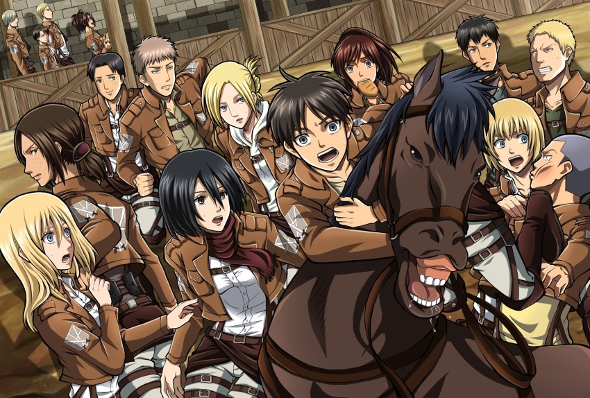 mikasa ackerman, armin arlert, titan, jean kirchstein, connie