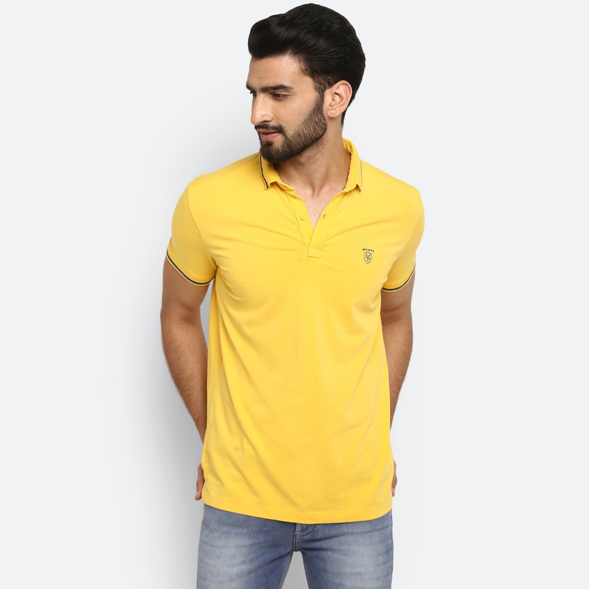 MUFTI Solid Men Polo Neck Yellow T Shirt Buy MUFTI Solid Men