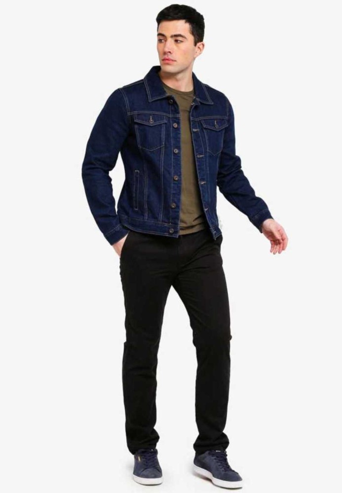 Skenjel Men Red Solid Denim Jacket