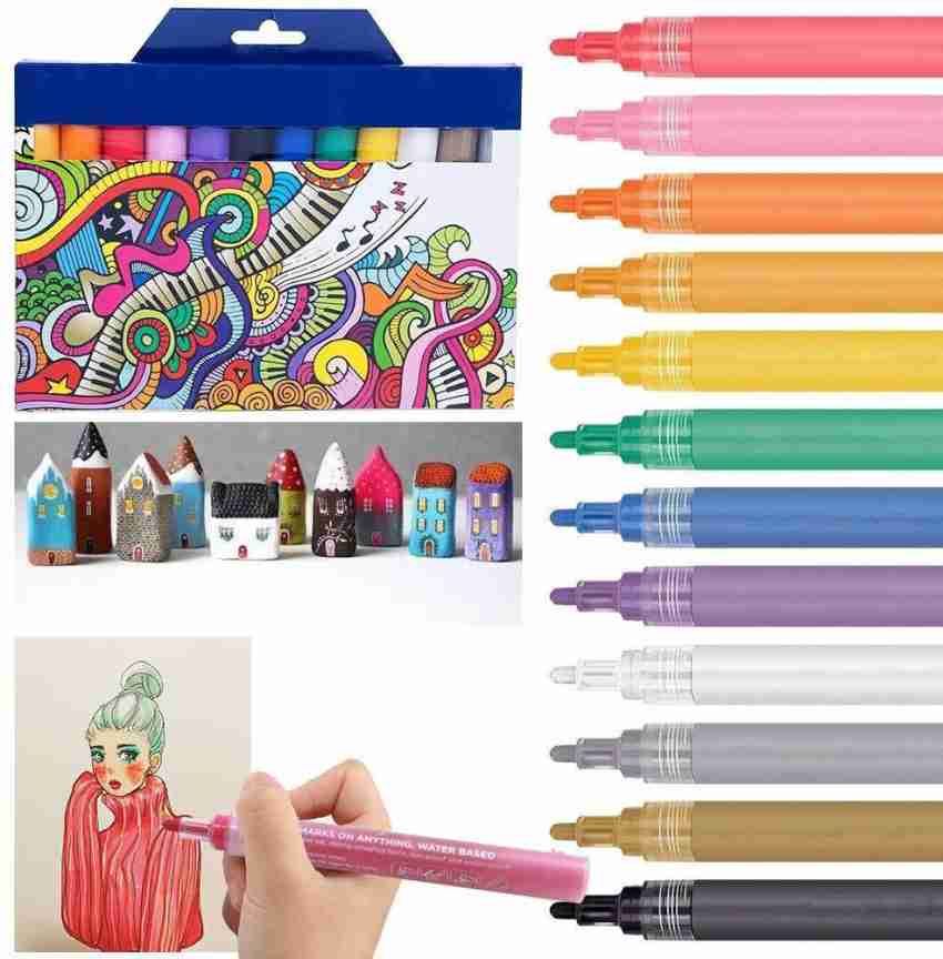 Morfone Acrylic Paint Marker Pens, Set of 12 Colors Markers Water Based  Paint Pen for Rock Painting, Canvas, Photo Album, DIY Craft, School  Project, Glass, Ceramic, Wood, Metal (Medium Tip) - Buy