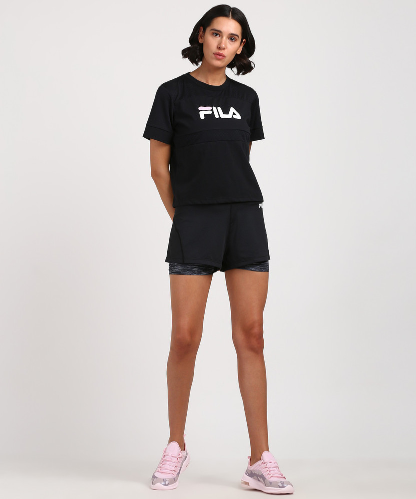 FILA Self Design Women Black Running Shorts