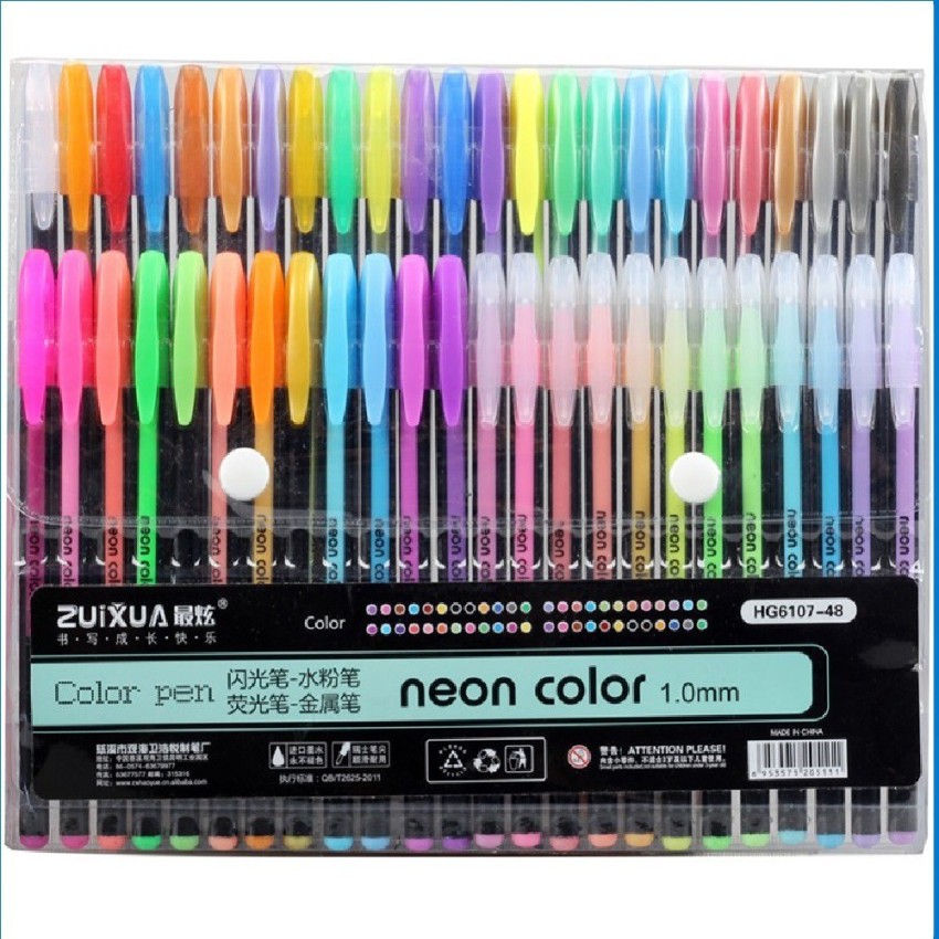 TAAJ HG6107-48 Neon Color Gel Pen Set of 48 Pcs, Metallic, Glitter Pen for  Coloring Painting Drawing