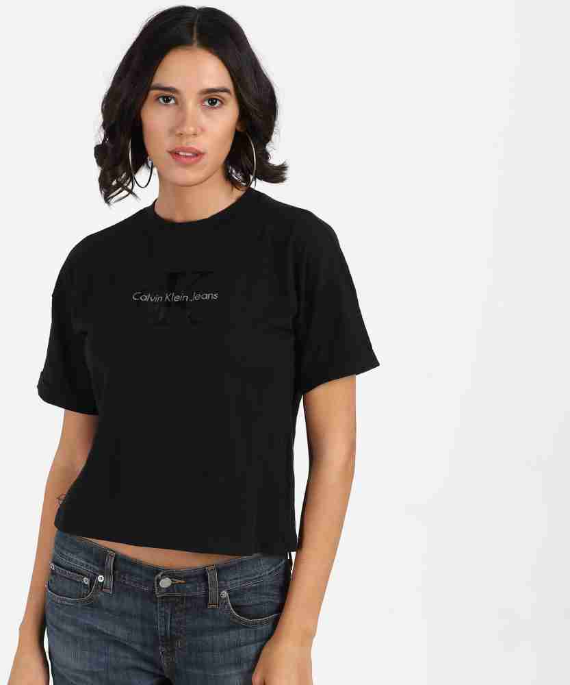 Calvin Klein Jeans Printed Women Round Neck Black T-Shirt - Buy Calvin  Klein Jeans Printed Women Round Neck Black T-Shirt Online at Best Prices in  India