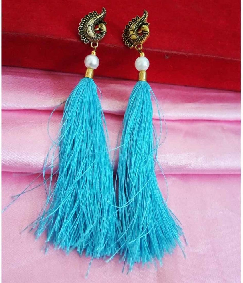 Godiva Gold and Teal Tassel Earrings  Flower earrings studs Small gold  hoop earrings Tassel earrings