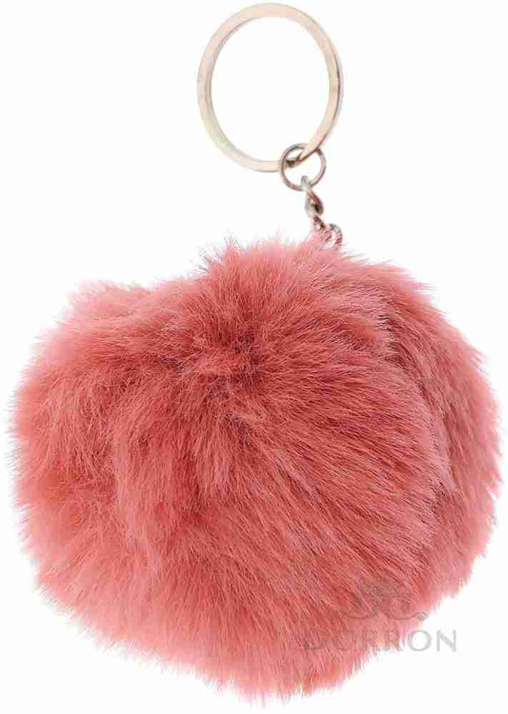 Key Chain, Pom Pom Keychain with diamond bear and Artificial Fur