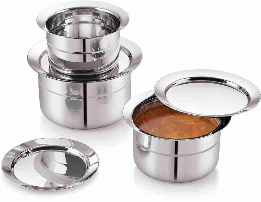 Stainless Steel Curry Biryani Pot Indian Serving Tope Patila Bhagona with  Lid