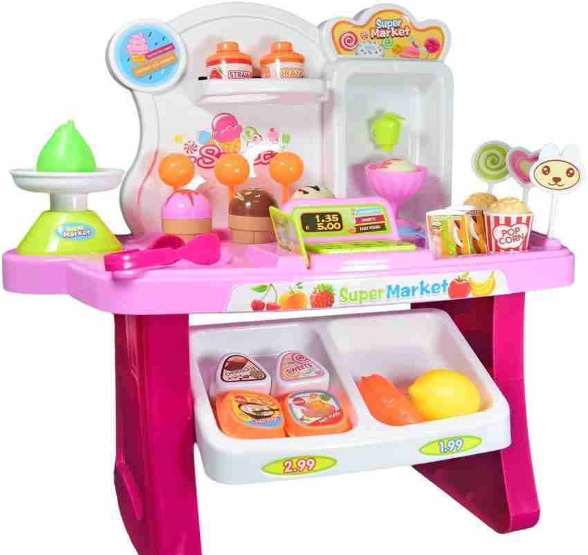 deAO Ice Cream Toy Play Store for Kids, Cash Register Toy Ice Cream Counter  Playset with