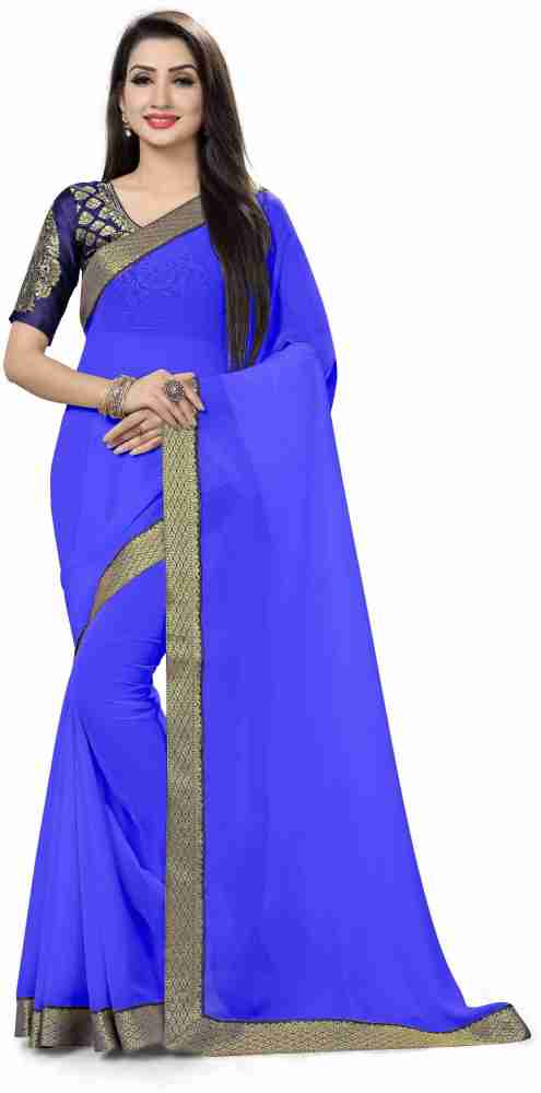 Royal Blue Plain Georgette Saree