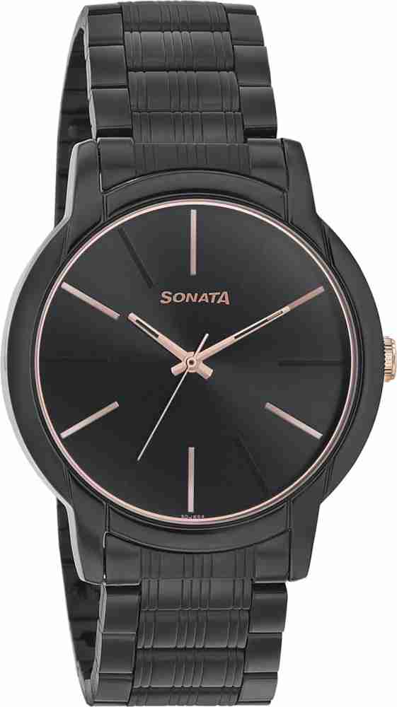 Sonata black 2024 metal watch