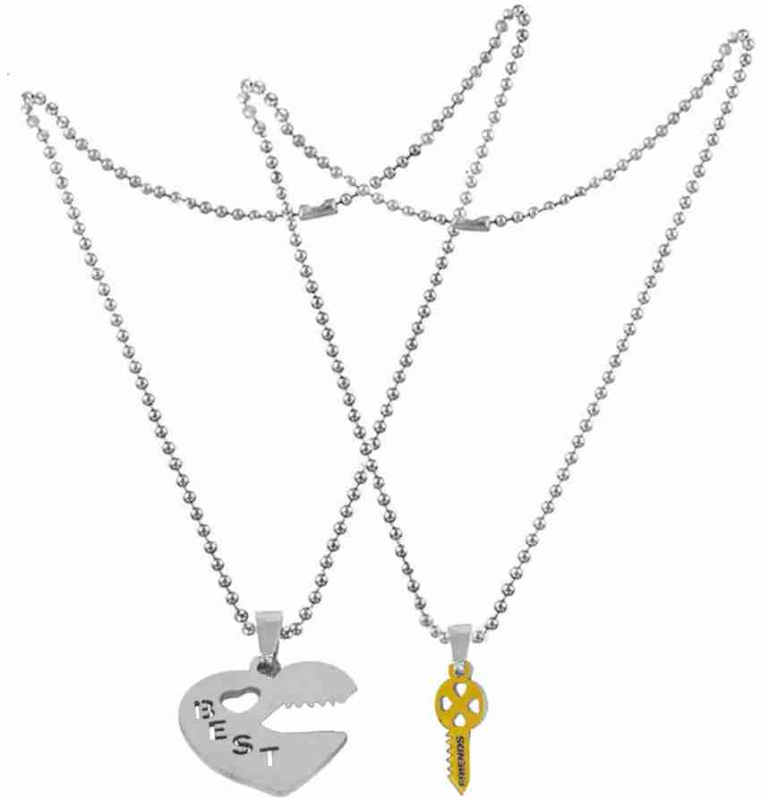 vien Silver and Gold Plated Heart Key Steel Pendant Necklace for Unisex  Love Couple Silver, Gold-plated Stainless Steel Locket Set Price in India -  Buy vien Silver and Gold Plated Heart Key Steel Pendant Necklace for Unisex  Love Couple Silver, Gold