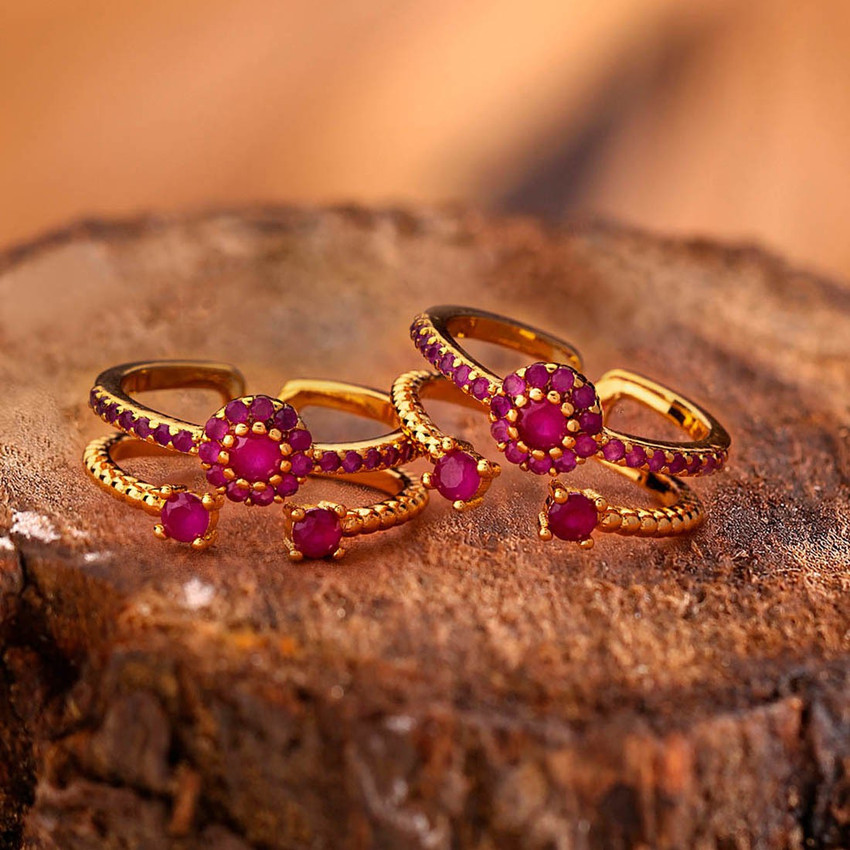 Voylla CZ Red Gems Adorned Toe Rings Brass Gold Plated Toe Ring
