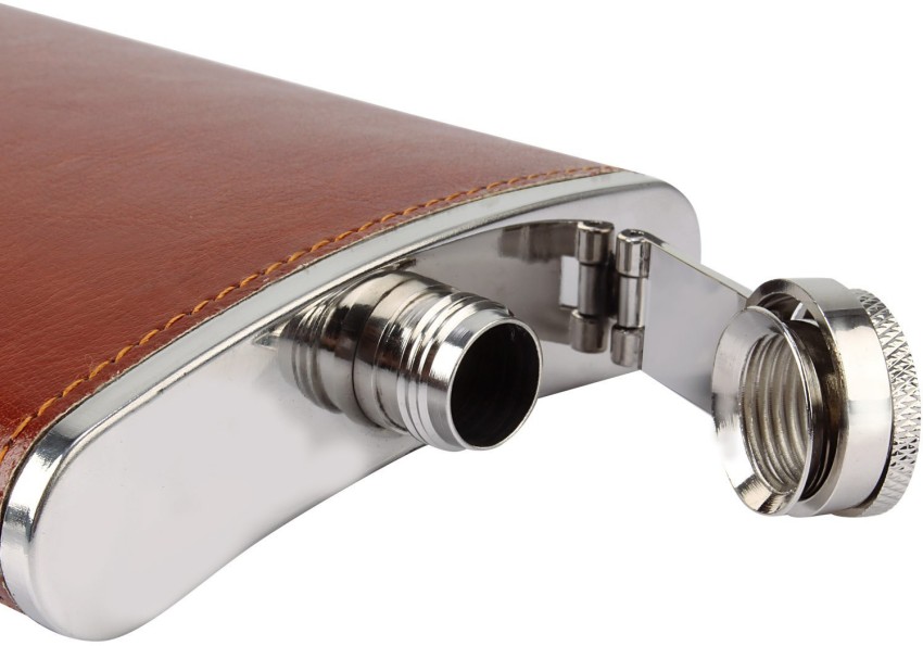 Stainless Steel and Stitched Leather Hip Flask 8 Oz (230 ml)