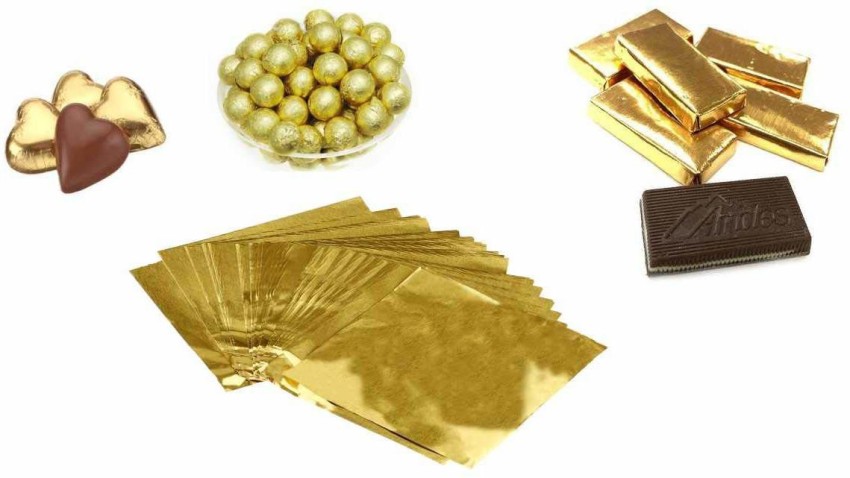 Perfect Pricee Candy Sweets Chocolate Wrapper Golden Aluminium Foil - Gold  (250 Pieces) Size - 8cmX8cm Aluminium Foil