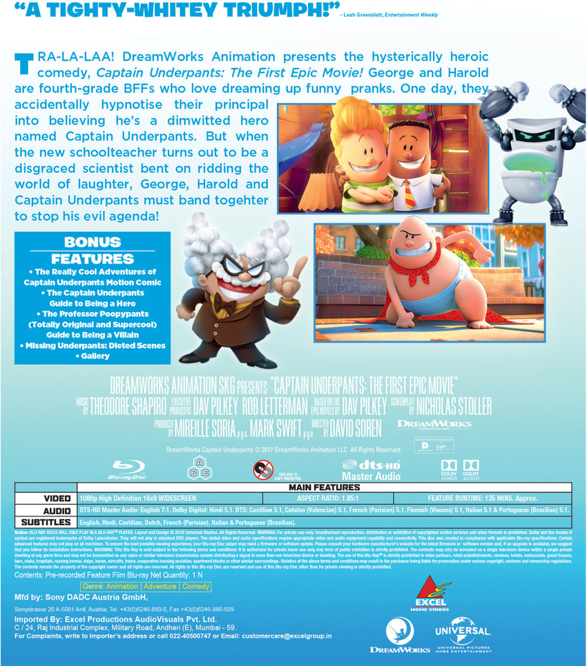 Captain Underpants The First Epic Movie Caratula Dvd Sale ...