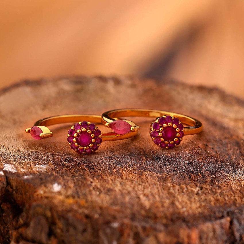 Voylla CZ Circles Motifs Toe Rings Brass Ruby Gold Plated Toe Ring Price in India Buy Voylla CZ Circles Motifs Toe Rings Brass Ruby Gold Plated Toe Ring Online at Best