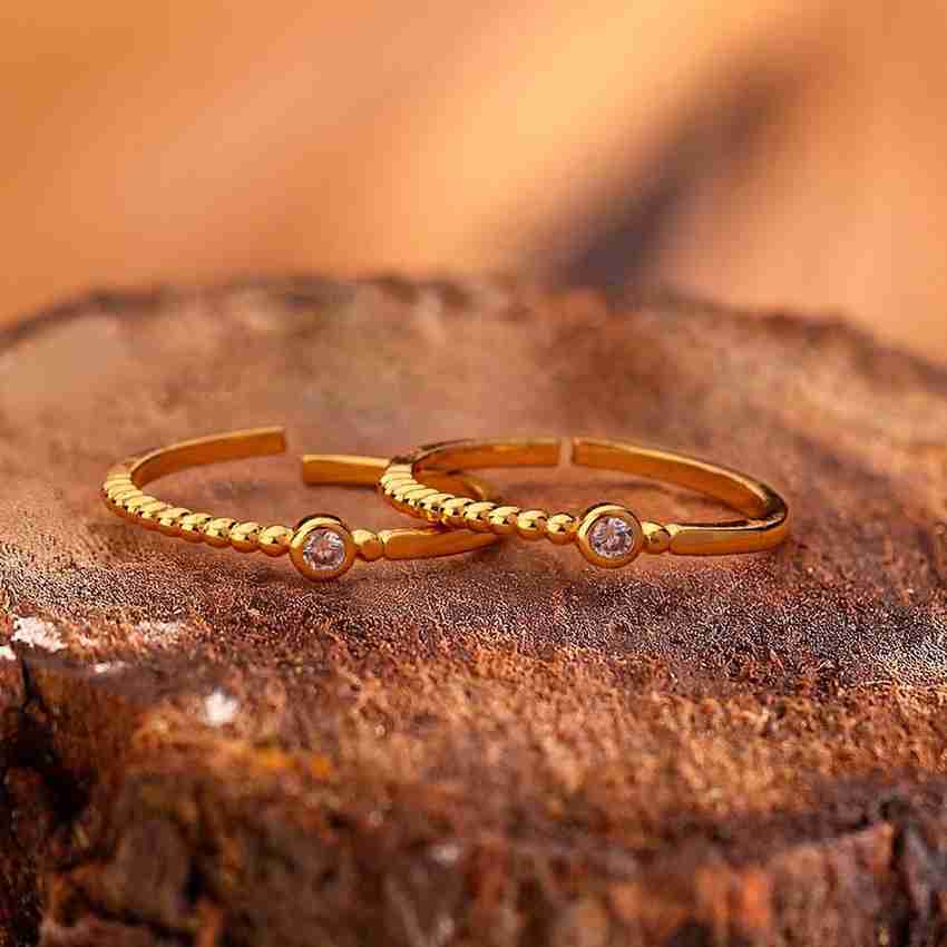 Voylla CZ Gem Adorned Textured Surface Toe Rings Brass Gold Plated Toe Ring Price in India Buy Voylla CZ Gem Adorned Textured Surface Toe Rings Brass Gold Plated Toe Ring Online