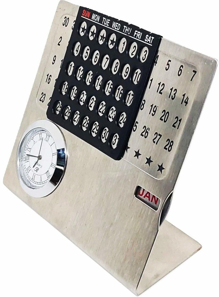 AOEC DECORZ Metal Personalised Perpetual Calendar with Clock Size : 10cm X  10cm x 4cm PERPETUAL Table Calendar Price in India - Buy AOEC DECORZ Metal Personalised  Perpetual Calendar with Clock Size :