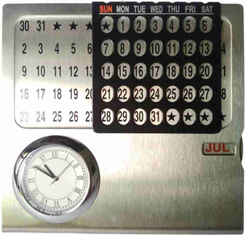 AOEC DECORZ Metal Personalised Perpetual Calendar with Clock Size : 10cm X  10cm x 4cm PERPETUAL Table Calendar Price in India - Buy AOEC DECORZ Metal Personalised  Perpetual Calendar with Clock Size :