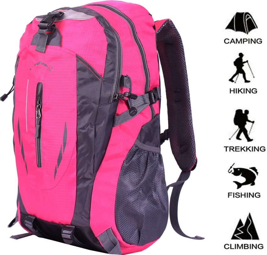 SHOPIZONE Travel Backpack For Outdoor Sports Trekking Bag Hiking Backpack  Pink Rucksack - 35 L Pink - Price in India