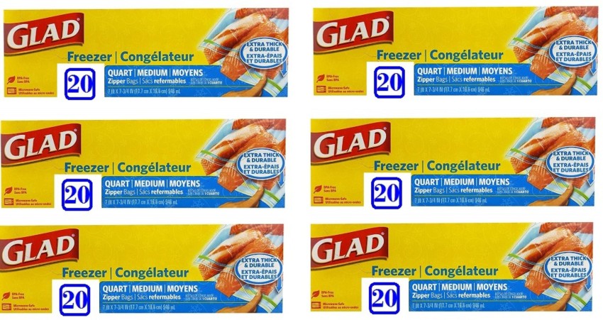 Glad Zipper Food Storage Freezer Bags - Quart - 20 Count