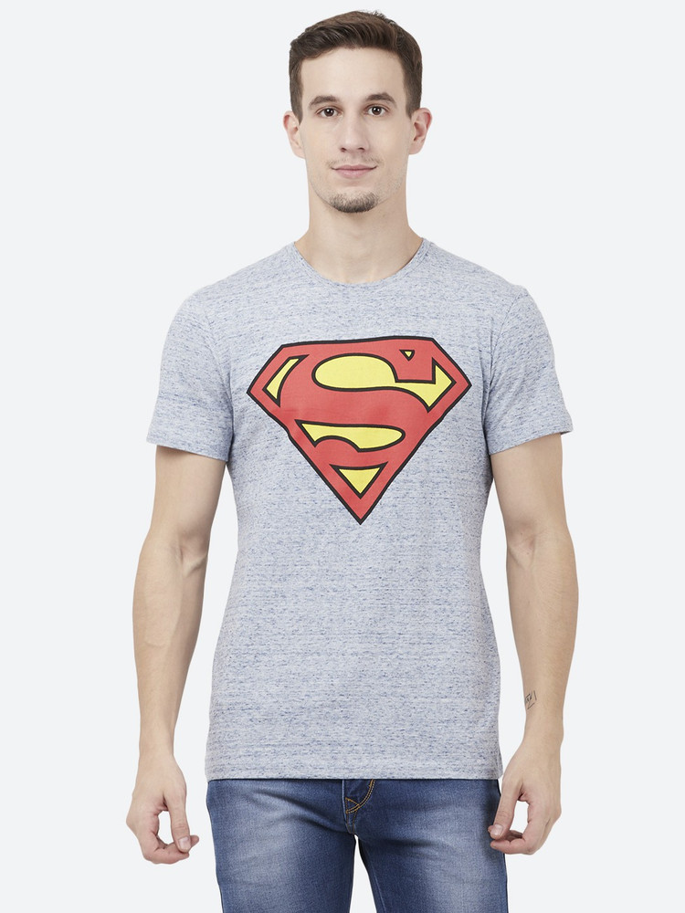 Superman By Free Authority Graphic Print Men Round Neck Grey T