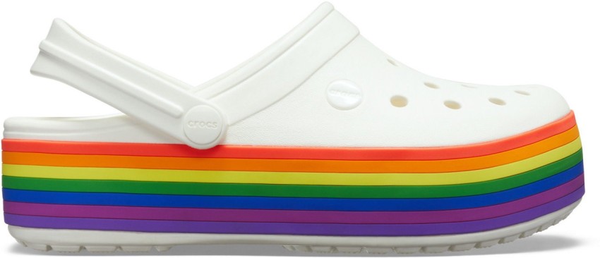 white rainbow crocs