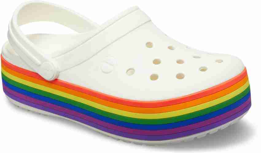 White crocs deals with rainbow