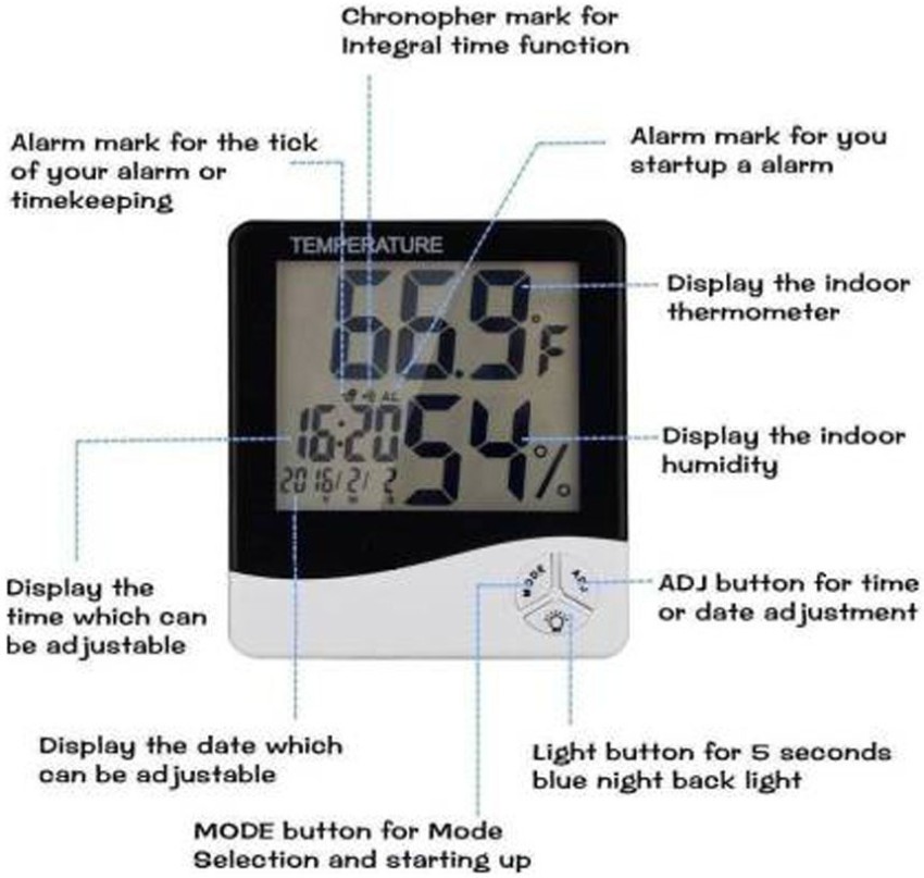 HTC-1 Digital LCD Thermometer Hygrometer Humidity Meter Room Indoor  Temperature Clock