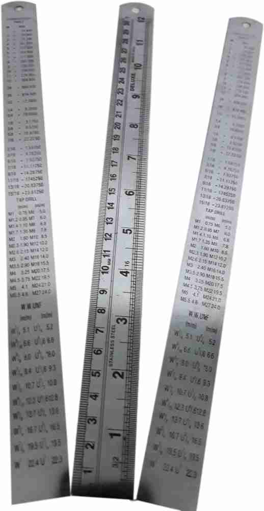 Steel Ruler 12 With CM Reading and Conversion Table on Back (In