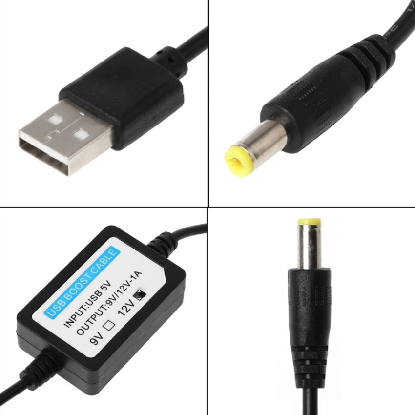 USB to 5.5mm / 2.1mm DC Booster Cable - 12V Output