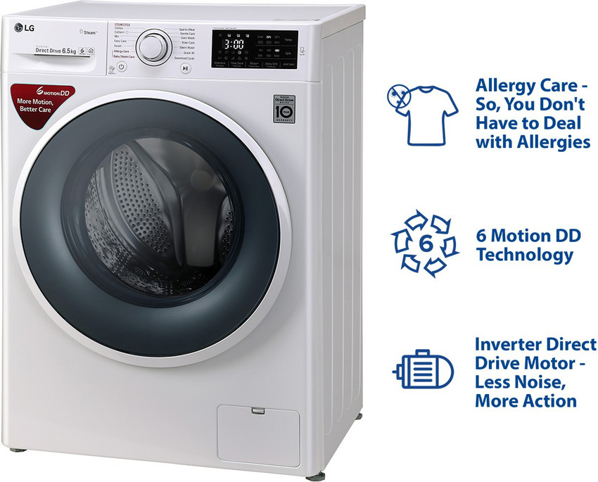 LG 6.5 kg Inverter Fully Automatic Front Load Washing Machine with In built Heater White Price in India Buy LG 6.5 kg Inverter Fully Automatic Front Load Washing Machine with In built Heater