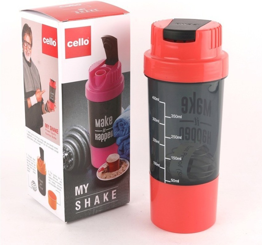 Cello 700 ml Red Plastic Shaker Blender Bottle with Storage