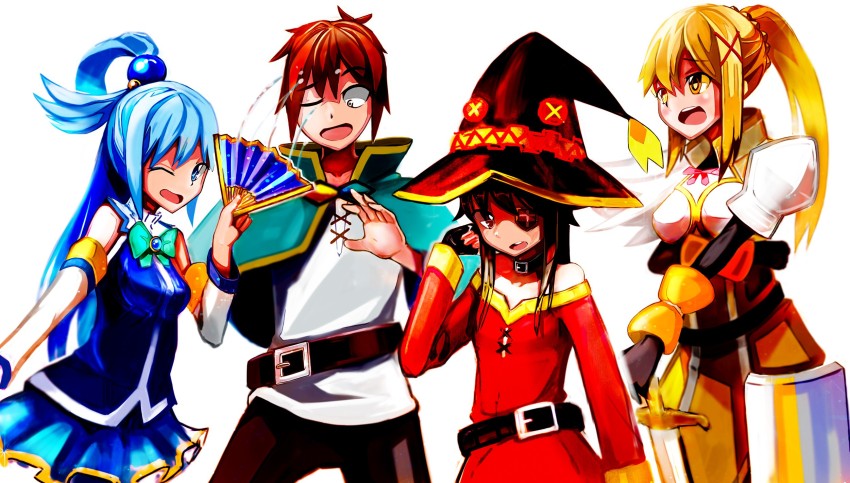 Wallpaper Characters, Megumin, Aqua, Kazuma Satou, Kono Subarashii