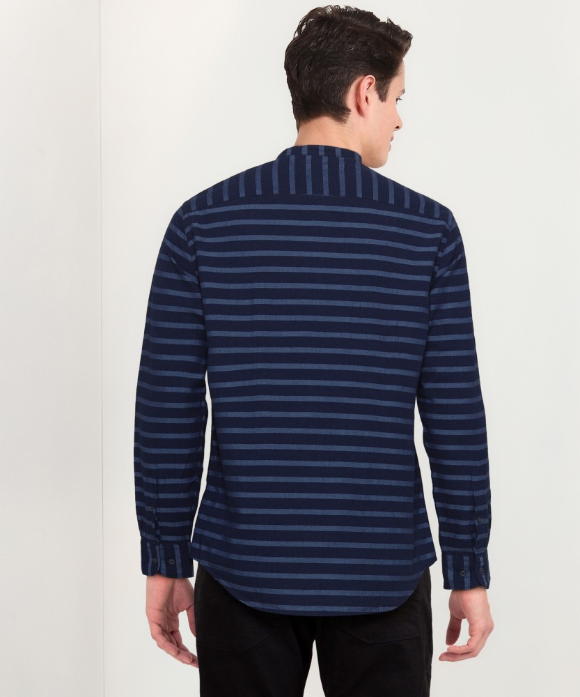 TOMMY HILFIGER Men Striped Casual Dark Blue Shirt - Buy TOMMY HILFIGER Men  Striped Casual Dark Blue Shirt Online at Best Prices in India