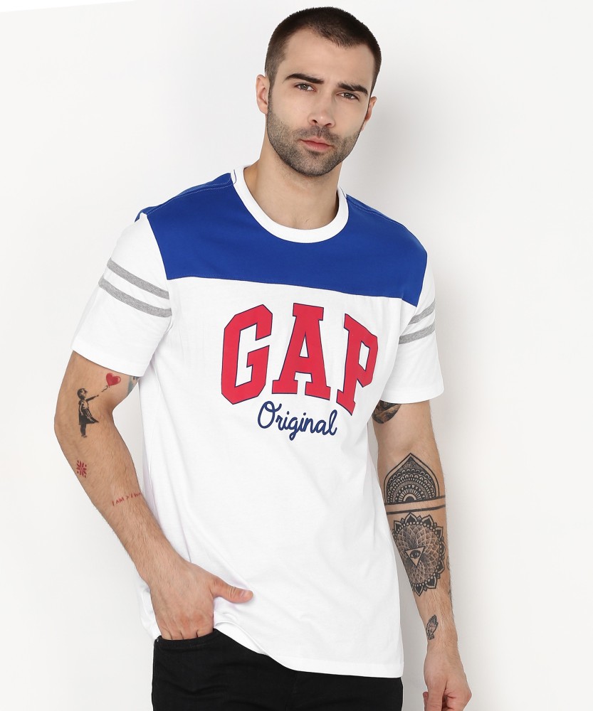 GAP Printed Men Round Neck White, Blue T-Shirt - Buy GAP Printed