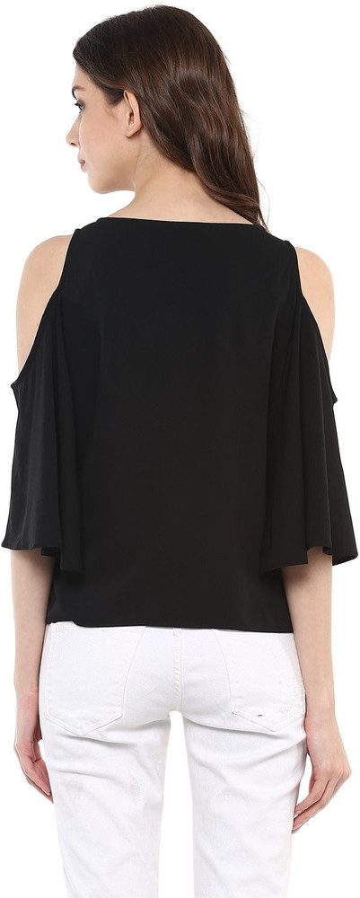 plain black cold shoulder top