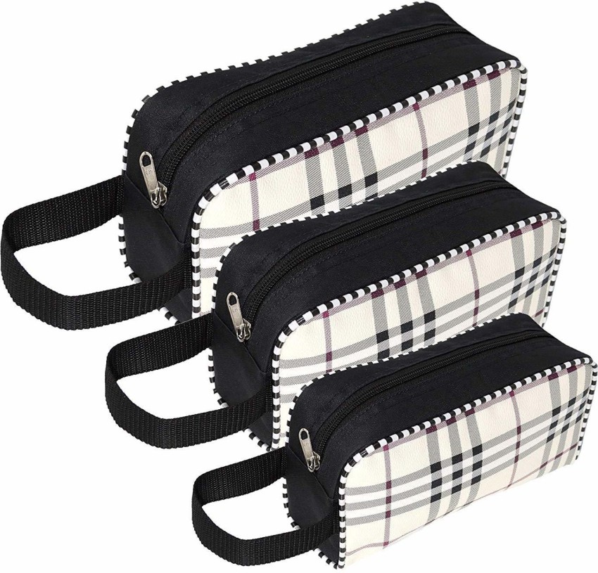 Large Capacity Travel Cosmetic Bag Plaid Checkered Makeup Bag