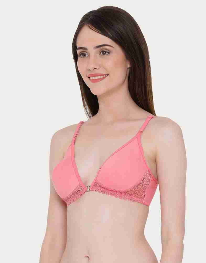 Clovia Pink Solid Non-Wired Non Padded Plunge Bra - Night Dress