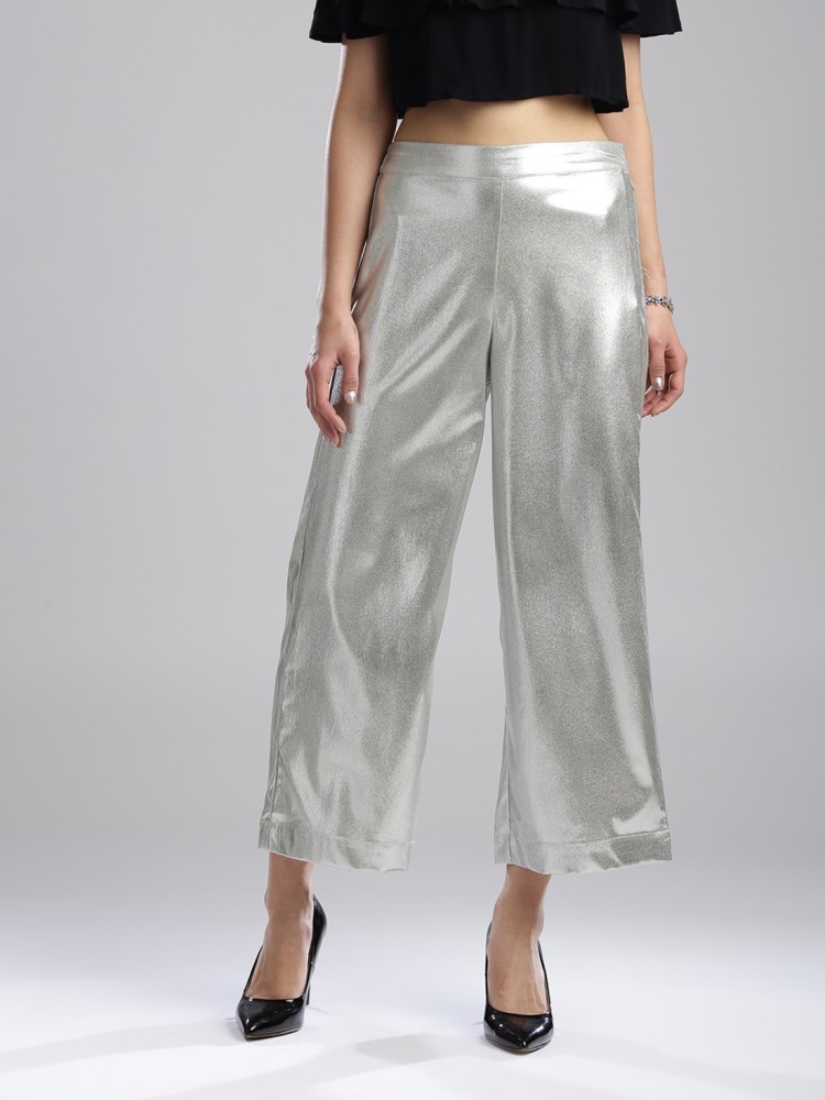 W Bottoms Pants and Trousers  Buy W Silver Glitter Metallic Pants Online   Nykaacom